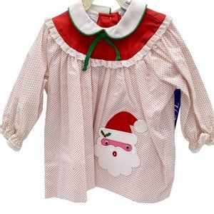 Vintage Girls Christmas swing top size 12M NOS Santa Claus patch Polka dot Her M